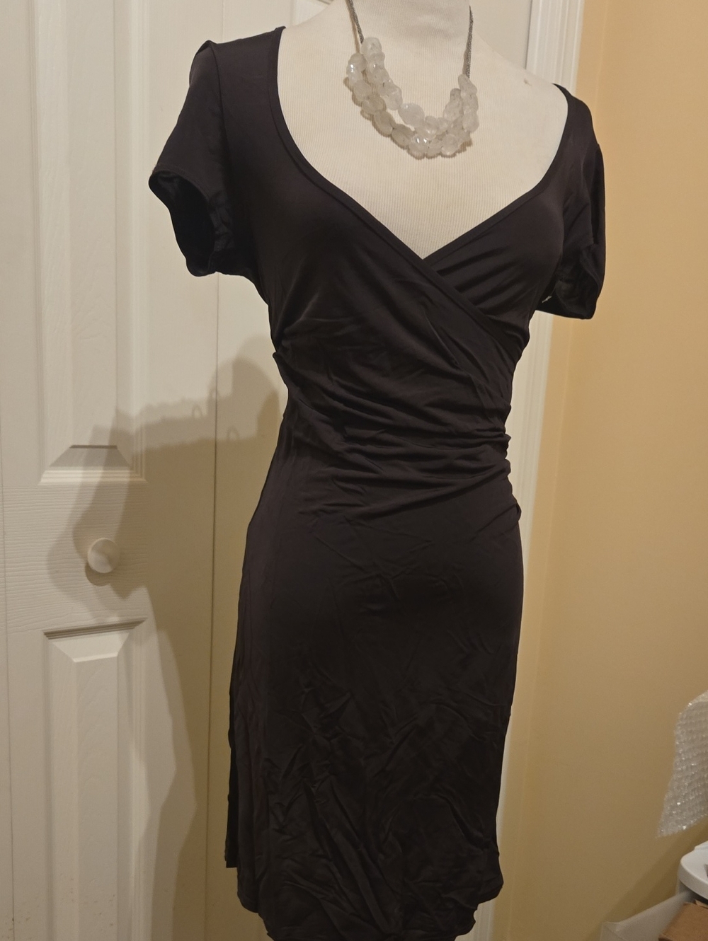Nwot Motivi Made In Italy Women's Dark Brown Wrap-Style Dress Sz M